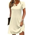 thumbnail image 2 of SMihono Womens Summer Tshirt Dresses Petal Short Sleeve Keyhole Mini Dress 2025 Trendy Casual Loose Vacation Beach Dresses Beige XXL, 2 of 5