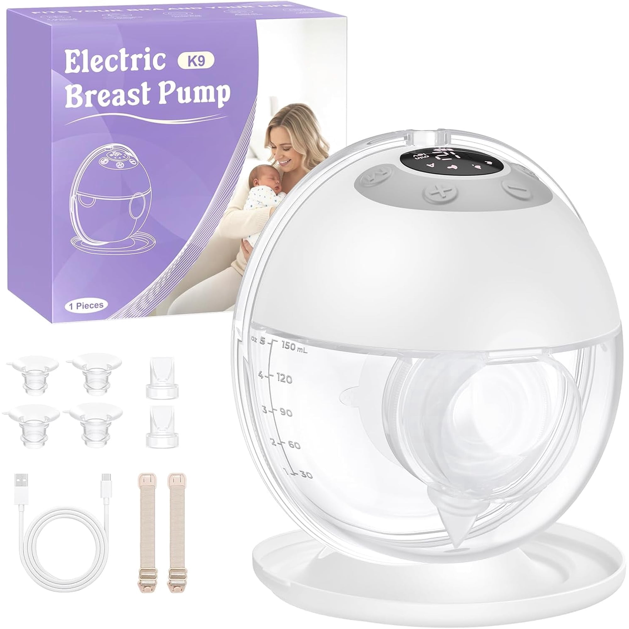 Totmizby Wearable Electric Breast Pump, Hands-Free & Wireless Discreet Pump, 4 Modes 12 Levels, Anti-Leak, Upright Stand with Dust Cover, 140-Min Run Time, 4 Flange Sizes