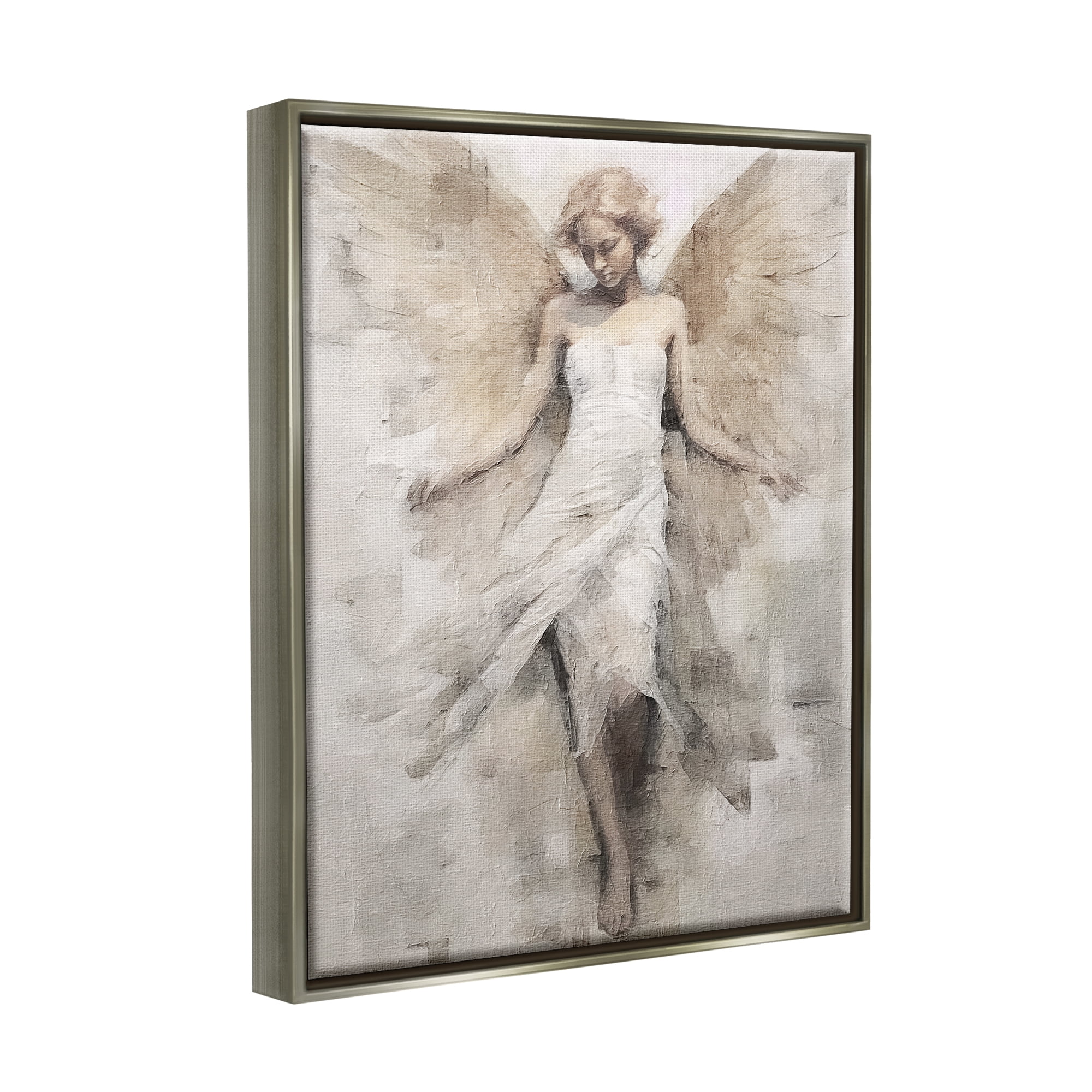 Stupell Industries Ivory Abstract Angel Animals & Insects Painting Gray Floater Framed Canvas Art Print Wall Art, 25 x 31