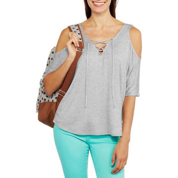 Women's Lace Up Cold Shoulder Swing Top