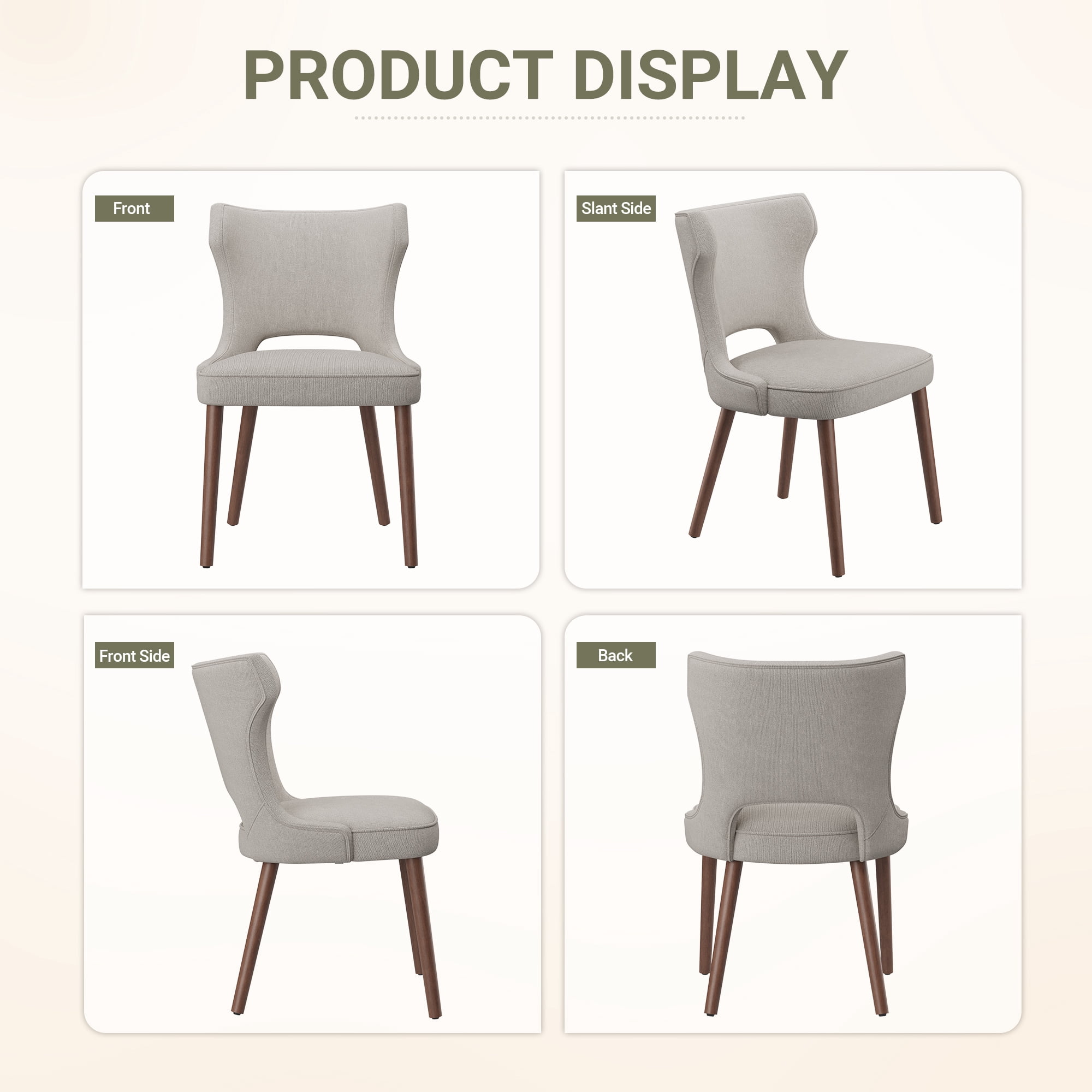 EOP Modern Fabric Upholstered Dining Chairs Set of 6, Wingback Dining Side Chairs with Solid Wood Legs, Farmhouse Dining Room Chairs for Dining Kitchen Living Room, Camel