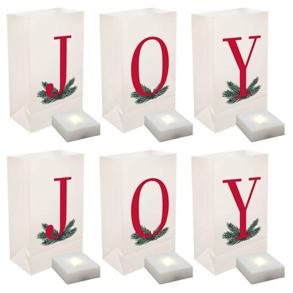 LumaBase Battery Operated Luminaria Kit with Timer, JOY - Set of 6