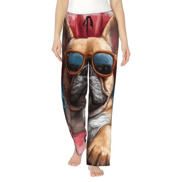Fotbe French Bulldog In Sunglasses Pantalones de Pijama para Mujer, Pantalones de Dormir, Pantalones Pj con Cordón y Bolsillos-XX-Large