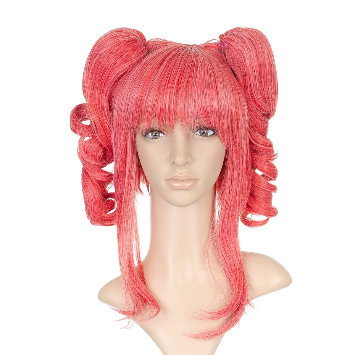 Pink Anime Cosplay Costume Wig w/ Curly Pigtails