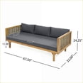 thumbnail image 3 of Outdoor 3-Seater Daybed with Rattan Arms & Dark Gray Cushions | Acacia Wood | Dark Gray, 3 of 13