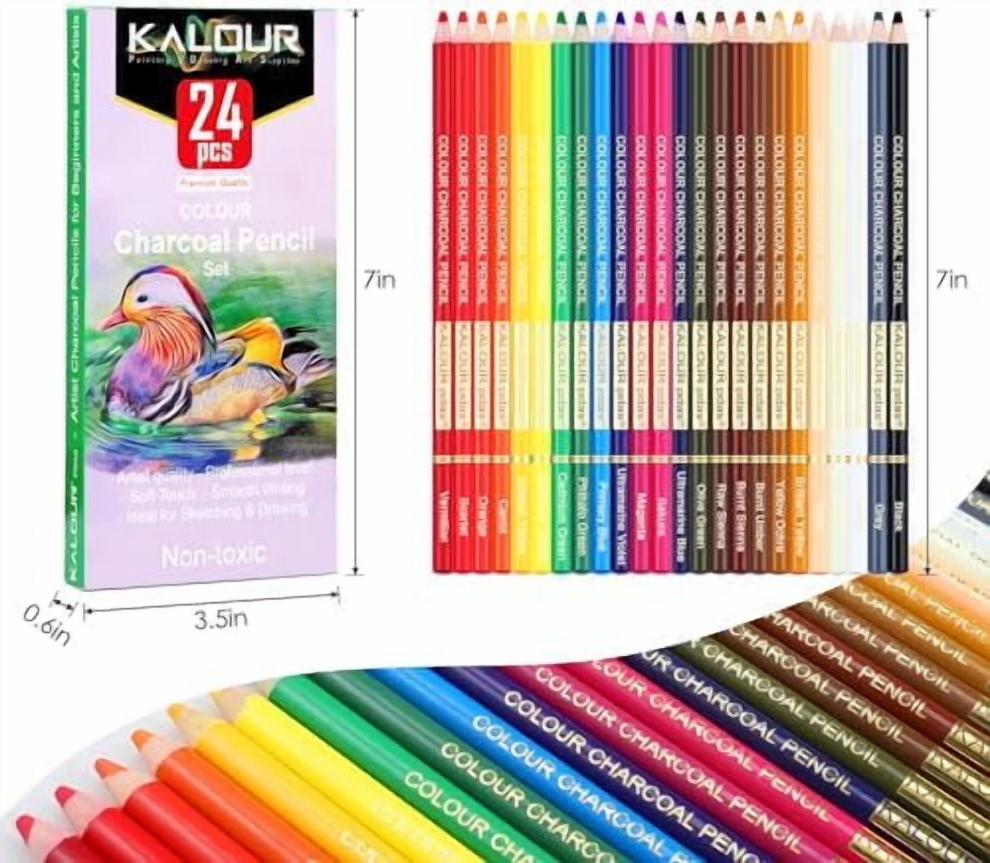 24 Premium Colored Charcoal Pencils Drawing Set, Quality Pastel Chalk Pencils, Skin Tone Colored, for Coloring, Sketching, Drawing, Layering & Blending for Beginners & Artists$$Art & Craft