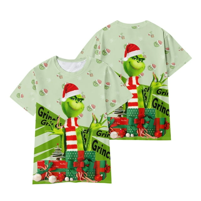 Uniformes de Noël Infirmière Grande Taille Mode Décontractée Manches Courtes Imprimé Grinch Col Rond Chandail Blouse, Blanc/6TG