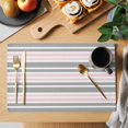 thumbnail image 2 of Pink Grey Striped Placemats Set of 8 Horizontal Lines Simple Minimalist Place Mats Indoor Wipeable Table Mats Washable Cloth Dining Table Placemats for Kitchen Holiday Party Home Decor 13x19 Inch, 2 of 9