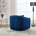 thumbnail image 5 of 40.35"W Upholstered Oversized 360° Swivel Accent Barrel Chair and Half Cozy Sofa with 3 Pillows, Velvet Channel Tufted Pumpkin-Shape Club Armchair for Living Room, Bedroom, Office, Lounge,NAVY, 5 of 10