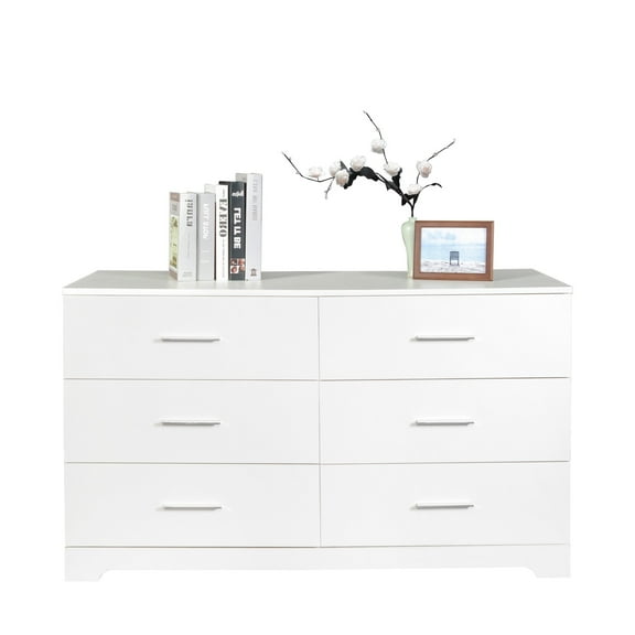 UBesGoo 6-Drawer Dresser Pure White with Metal Handles Bedside Night Stand Bedroom