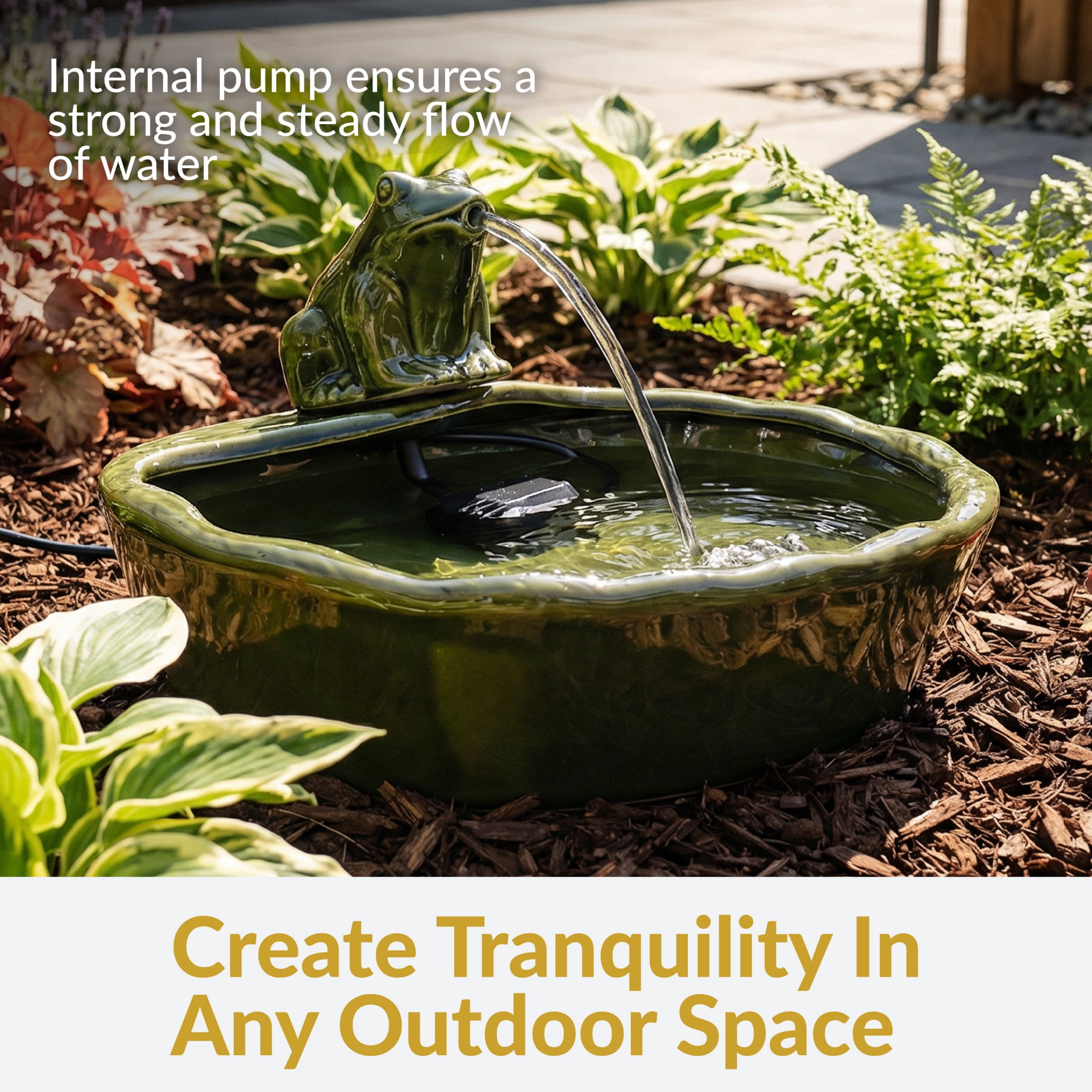 Sunnydaze Frog Contemporary Green Ceramic Solar Water Fountain