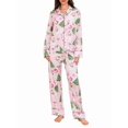 thumbnail image 3 of Womens Pink Christmas Pajama Set Long Sleeve Lapel Button Up Sleepwear, 3 of 8