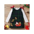 thumbnail image 4 of Toddler Baby Girl Christmas Outfit Dress Long Sleeve Solid T-Shirt Tops Plaid Santa Deer Elk Overalls Dresses Set, 4 of 7