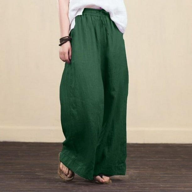 Pantalones anchos y holgados para mujer, pantalones elegantes de algodón y lino a la moda para mujer