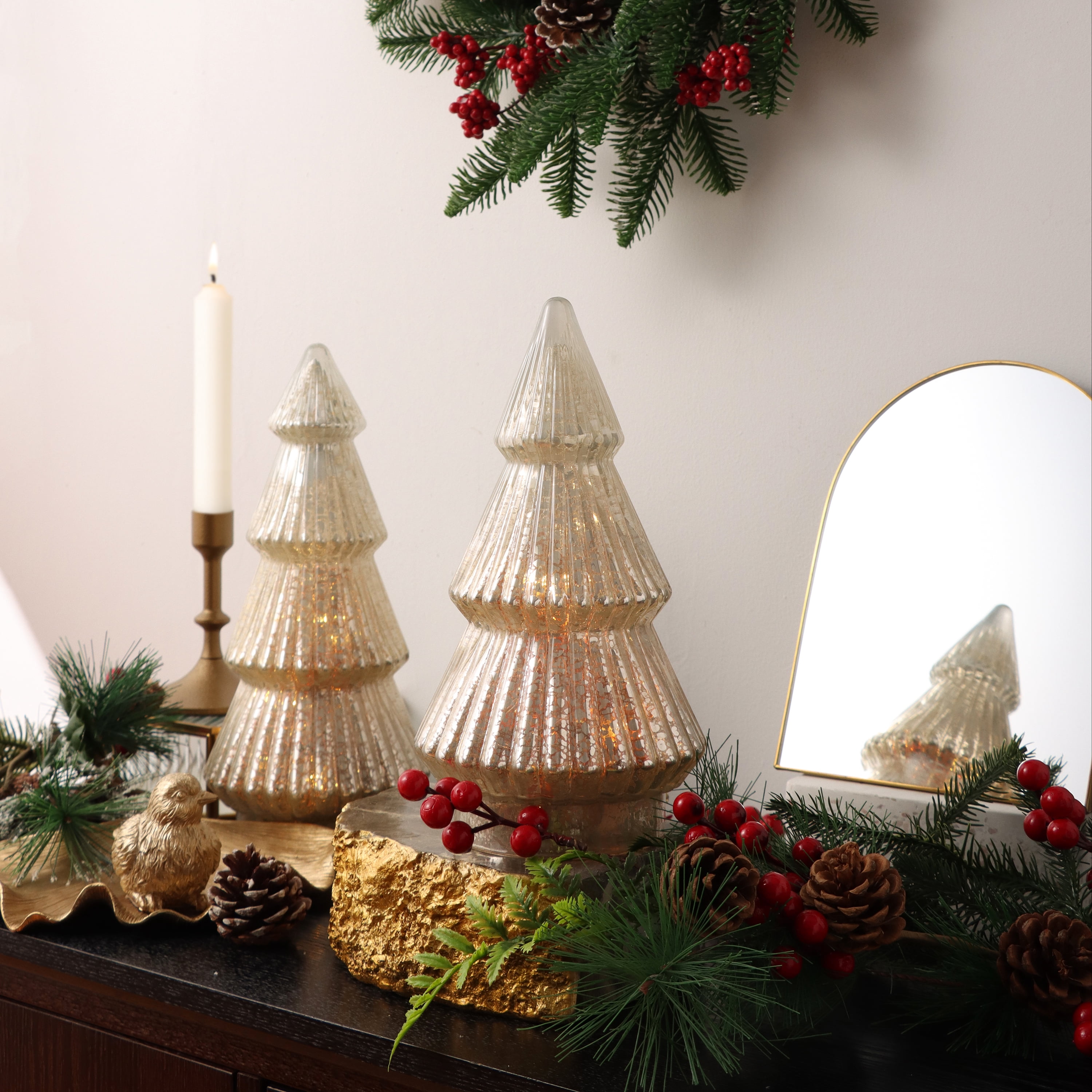 Better Homes & Gardens 10‘’  Decorative Tabletop Christmas Tree in Mercury Ribbed White Glass, Small