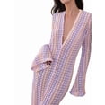 thumbnail image 4 of Womens Crochet Bell Long Sleeve V Neck Loose Maxi Dress Boho Eyelet Long Sundresses with Slit Pink M, 4 of 10