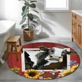 thumbnail image 4 of Cows Sunflowers 3ft Area Rug, Spring Botanical Floral Bees Red Barn Washable Non-Slip Small Round Rugs for Entryway Bedroom Kitchen, Soft Circle Carpet for Dining Room, Playroom Nursery Rug, 4 of 9