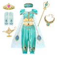 thumbnail image 5 of Disney-vestido de princesa Jasmine para fiesta de cumpleaños, conjunto de ropa de Cosplay de Aladdín, lámpara agic, Top, pantalones y diadema, 5 of 5