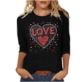 thumbnail image 3 of VKOYWKM Womens 3/4 Sleeve Tops Valentines Day Shirts Love Heart Print Tees Casual Crew Neck Holiday Tops Classic Romantic Valentine Cute Clothes, 3 of 5