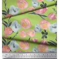 thumbnail image 2 of Soimoi Green polyester Crepe Fabric Leaves & Peach Floral Watercolor Printed Fabric 1 Yard 52 Inch Wide, 2 of 3