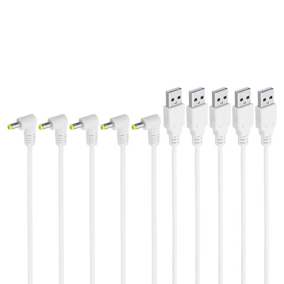 Uxcell USB 2.0 A Type Male to DC 4.0x1.7mm 90 Degree Angle Barrel Jack Power Cable, 5pcs Wire Adapter Connector White