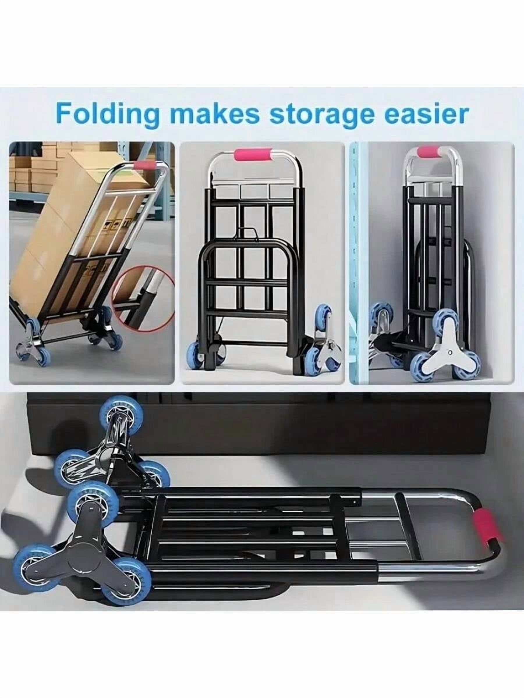 Stair Climber Hand Truck 330 lb Capacity, Heavy Duty Folding Trolley with 6 Wheels and Bungee Rope, Telescopic Ergonomic Handle Portable Dolly for Stairs and Material Handling