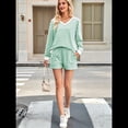 thumbnail image 4 of Conjunto de 2 Piezas de Rayas para Mujer: Sudadera de Larga y Pantalones Cortos Verde M, 4 of 10