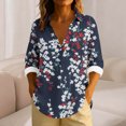 thumbnail image 1 of Uootdi Boho Long Sleeve Shirts for Women V Neck Button Down T Shirts Casual Loose Fit Floral Print Basic Tops Tees Blouses Gift, 1 of 6