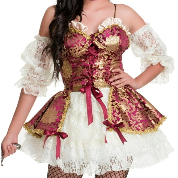 Charades Costumes Women's Lacy Rouge Pirate Satin And Ruffle Dress Detached Sleeves X-Small 3-5