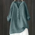 thumbnail image 3 of Green Womens Tops Women'S Solid Color Stand Up Collar Button Cotton Long Sleeved Shirt Blouse Shirts for Women, 3 of 3