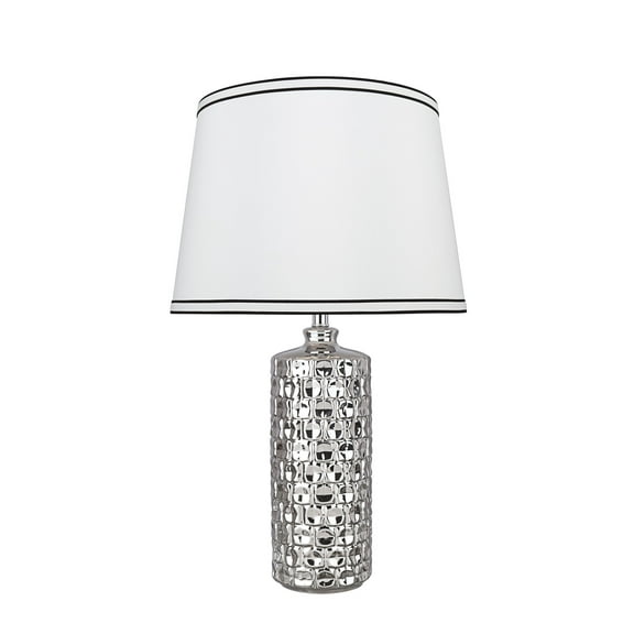 Aspen Creative 40191-11, 22-1/2" High Transitional Ceramic Table Lamp, Plated Nickel and Hardback Empire Shaped Lamp Shade in White, 13" Wide