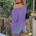 thumbnail image 5 of VJGBEGW Women Off The Shoulder Tops Oversized Short Sleeve Shirts Summer Casual Fashion Tees Purple XS, 5 of 9