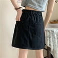 thumbnail image 4 of MIXUE Skirts For Women Summer Solid Color High Waist A Line Casual Mini Denim Skirt Activewear,Black,L, 4 of 4