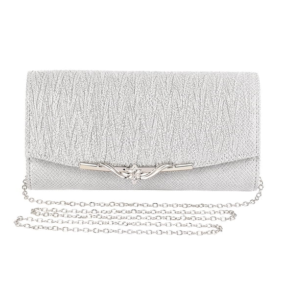 INSPIRE CHIC Shimmer Textured Evening Clutch Purse for Women with Removable Chain Strap & Magnetic Flap Lock silver