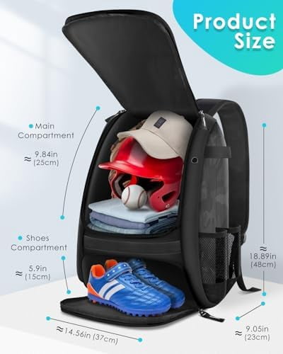 Voylla Baseball Bag, Softball Bag for Baseballgear & T-Ball Bat, Baseball Backpack with Shoes Compartment for Men/Women