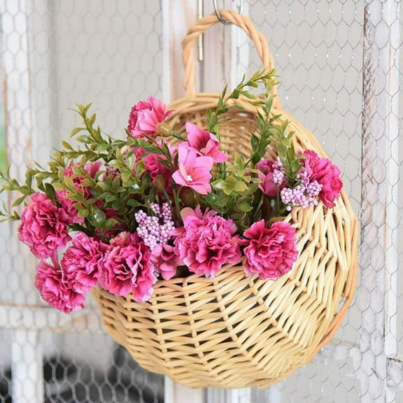 Wall Fence Hanging Planter Rattan Basket, Hand Made Wicker Rattan Flower Basket, Indoor Outdoor Hanging Basket for Home Garden Decoration