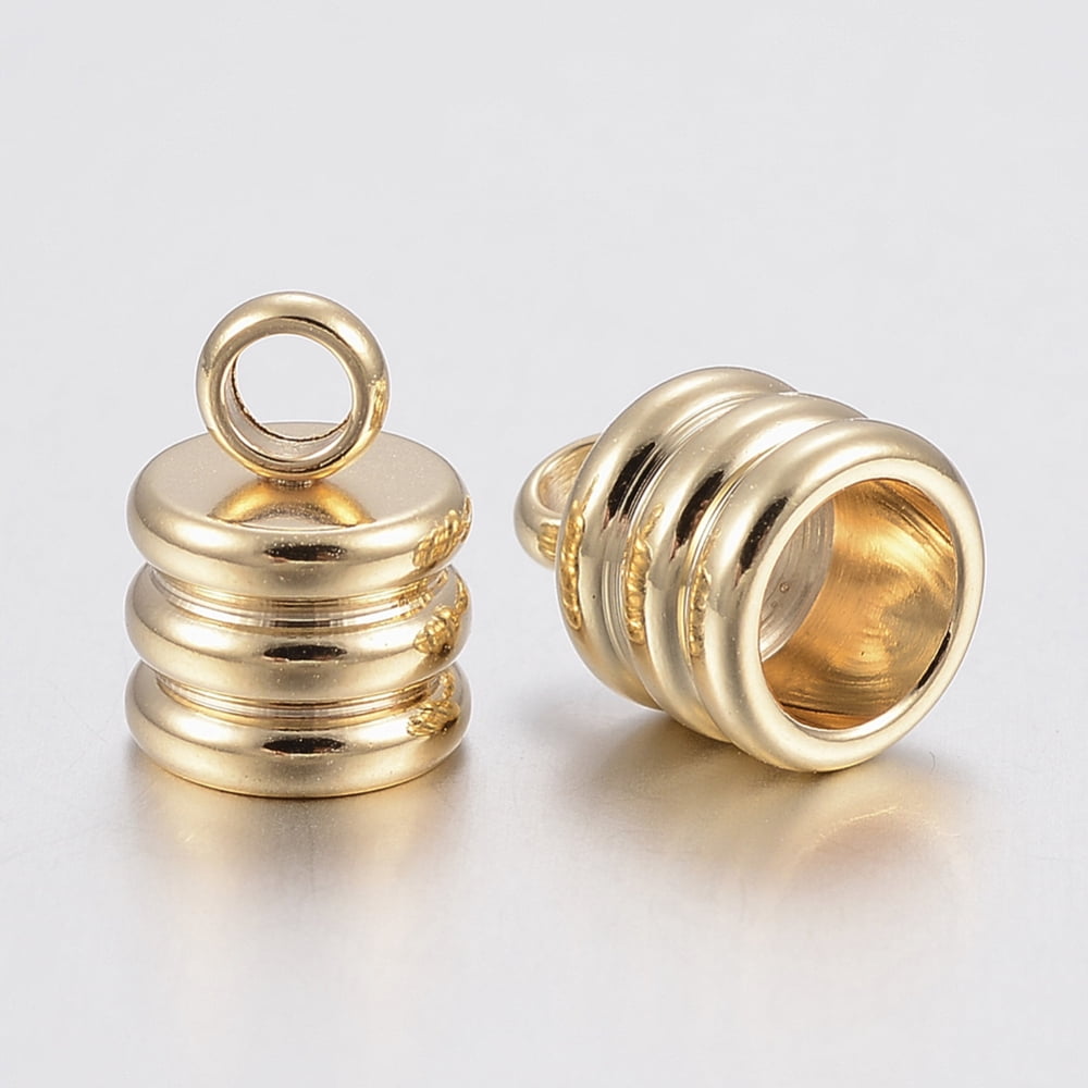 304 Stainless Steel Cord Ends End Caps Column Golden 9x7mm Hole: 2.5mm Inner Diameter: 5mm