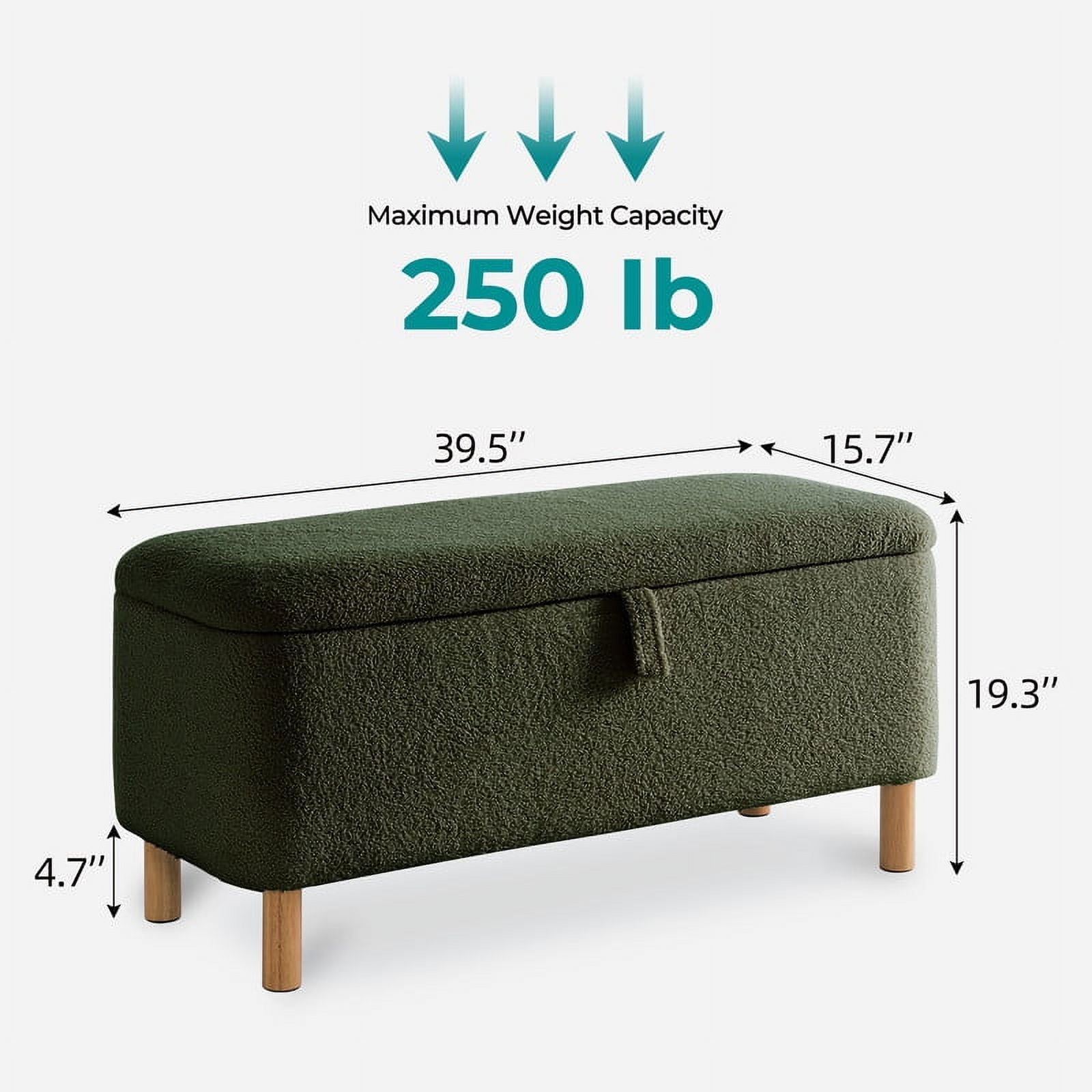 39.5" Boucle Storage Ottoman Bench for Living Room Bedroom Foot Rest End of Bed Wood Leg Green