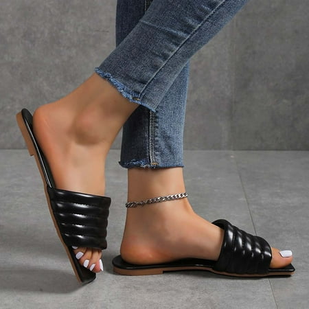

Qepwscx Fashion Womens Summer Peep Toe Square Toe Flats Beach Casual Slippers Comfortable Walking Shoe