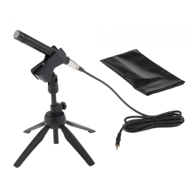 Micrófono de entrevista con cable de audio de 3,5 mm para grabación en computadora de escritorio Negro