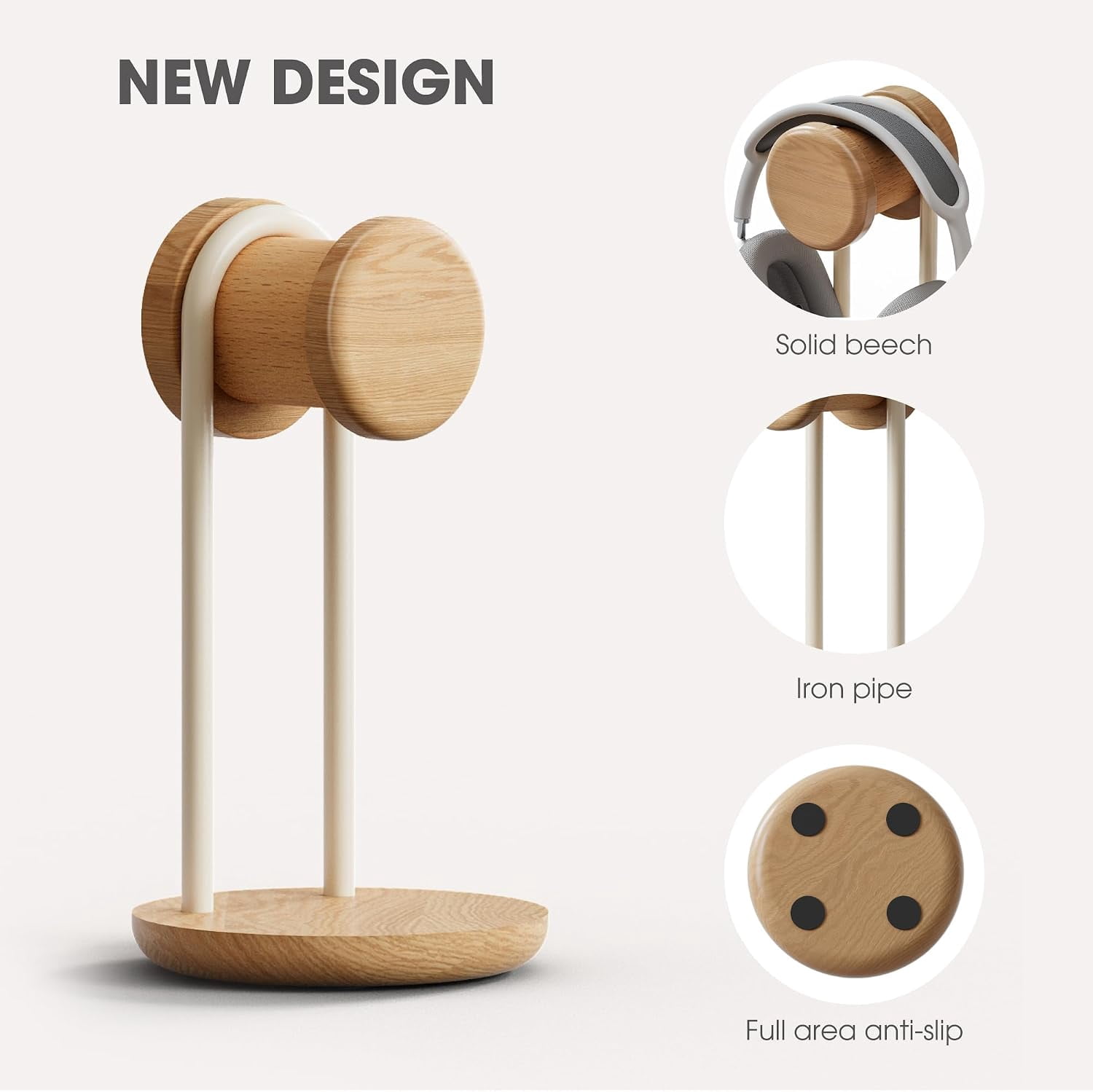 Fenge Headphone Stand with Storage Base, Desktop Headset Holder, Clear Lacquer