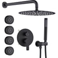 thumbnail image 2 of Bathtub Shower Faucet Set Brushed Gold Push Button Diverter Shower System for people with in Hand Shower  Dual Shower Head with handheld Wall Mount valve trim kit (cartridge Included), 2 of 6