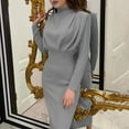 thumbnail image 2 of XFLWAM Women's Pencil Work Dresses Long Sleeve High Neck Bodycon Business Dress Elegant Cocktail Party Dress Gray 3XL, 2 of 6