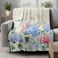 thumbnail image 2 of Blue Pink Hydrangea Throw Flannel Blanket Watercolor Spring Floral Green Leaf Newspaper Texture Super Soft Cozy Bed Blanket, Lightweight Plush Fuzzy Bed Throw for Bedroom Sofa Couch 40x60In,, 2 of 9