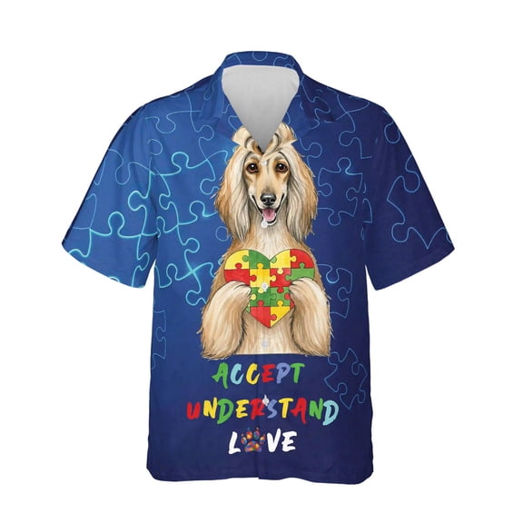 Autism Awareness Afghan Hound Accept Understand Love Hawaiian Shirt Breathable Summer Unisex Merch Dog Lover - 12003