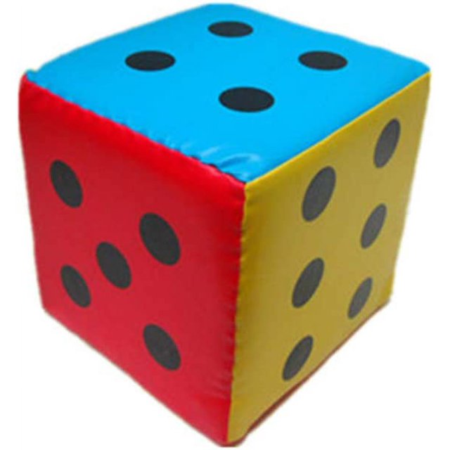 SURJDE 20/12cm Colorful Super Large Dice Six Sided Sponge Party Game Props Teaching Aid. A large, six-sided dice made of sponge material with colorful sides in red, yellow, and blue, featuring black dots representing numbers. Approximate size options include 12x12cm (4.72x4.72in) and 20x20cm (7.87x7.87in). Suitable for party games, teaching aids, or as a decorative item.