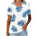 thumbnail image 4 of Womens Tops Plus Size Print Short Sleeve V-Neck T-Shirt Blue XL, 4 of 5