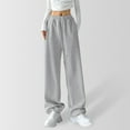 thumbnail image 3 of Pantalones de chándal de cintura alta y pierna ancha para mujer - Tejido de poliéster - Diseño informal de pierna recta, 3 of 8