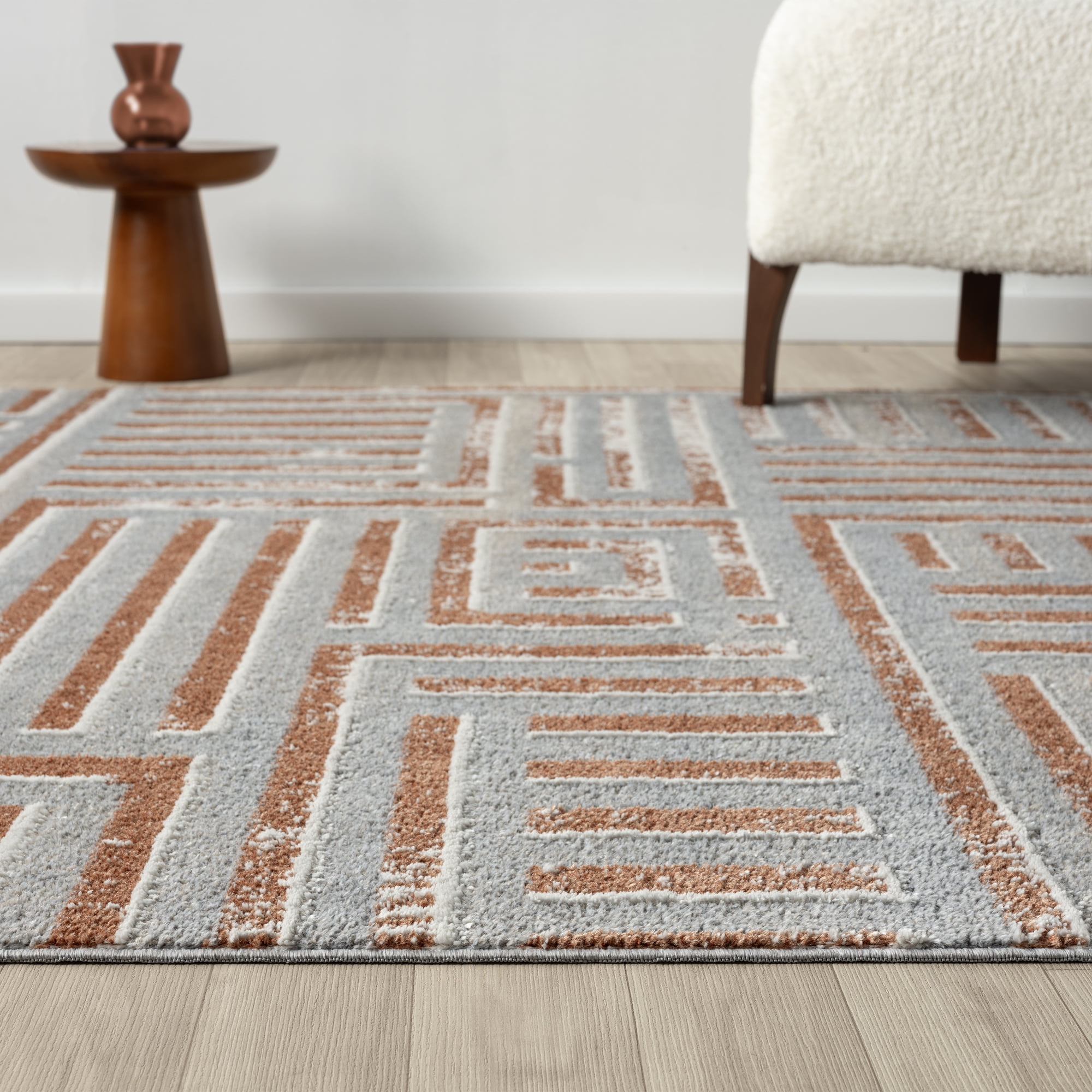 Ox Bay Wesley 2' x 3', Gray/Rust Geometric Washable Indoor Area Rug by Evette Rios