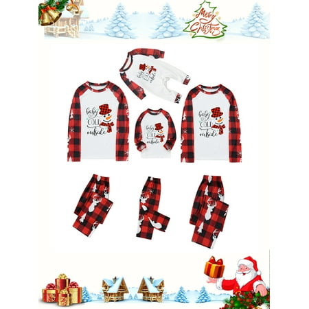 

Jamlynbo Christmas Family Matching Pajamas Sets Snowman Printed Tops and Plaid Pants Holiday Xmas Pjs Loungewear Sleepwear Set